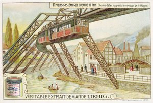 Lógó vonat a Wupper folyón, a Veritable Extrait de Viande Liebig reklámkártyája alkotó: French School