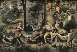 New York-i hőség: a lakók táboroznak a parkokban, a „Le Petit Parisien” újságból, 1908.07.26. (metszet) alkotó: French School