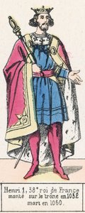 Henri 1, Franciaország 38. királya, 1032-ben lépett trónra, 1060-ban halt meg (színes metszet) alkotó: French School
