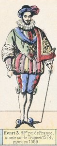 Henri 3, Franciaország 62. királya, 1574-ben lépett trónra, 1589-ben halt meg (színes metszet) alkotó: French School