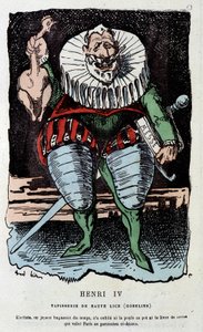 Henri IV (1553 - 1610) és a cserepes tyúk – a Touchatout "" Histoire de France Tintamarresque" című művében alkotó: French School