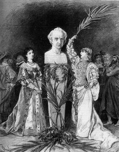 Henriette Rosine Bernard felhívta Sarah Bernhardtot (1844-1923), aki Francois Coppee „A hernani csatáját” szavalta Victor Hugo (1802-1885) mellszobra előtt a „Hernani” című darab ötvenedik évfordulója alkalmából. Párizs, Comedie Francaise alkotó: French School