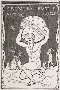 Herkules a hátán tartja a világot, míg az Atlasz a Hesperides almáit gyűjti az 1873-ban megjelent Les Arts au Moyen Age-ből alkotó: French School