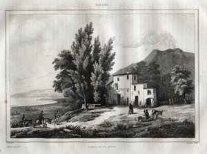 A Vezúv Ermitázsa - ERMITAGE DU VESUVE NAPLES OLASZORSZÁG - Vezúv-metszet a „festői Olaszországból” - Olaszország történelmi és leíró festménye”, M. de Norvins, Ch. Nodier 1834-1836. alkotó: French School
