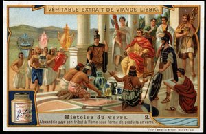 Az üveg története: Alexandria üvegtermékek formájában tiszteleg Róma előtt – Liebig Chromolithography alkotó: French School