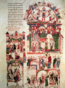 Salamon király életének története A Noailles-i Biblia (vagy Sant Pere de Roda vagy Saint Pierre de Rodas Biblia) oldala 10. vagy 11. századi Párizs, B.N. alkotó: French School