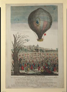 A Montgolfier testvérek és Francois Pilatre de Rozier (1754-85) hőlégballon kísérlete Lyonban, 1784. január 19. alkotó: French School