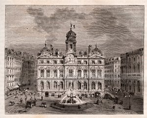 Hotel de Ville de Lyon - - "" La France illustree: földrajz, történelem, statisztikai igazgatás" metszet, V.A. Maláta-barna. 1884 alkotó: French School