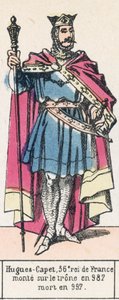 Hugues-Capet, Franciaország 36. királya, 987-ben lépett trónra, 997-ben halt meg (színes metszet) alkotó: French School