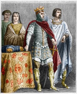 Nagy Hugues (897-956) megkoronázza a burgundiai Raoult vagy Rodolphe-ot (körülbelül 890-936), Burgundia hercegét és Franciaország királyát. Metszet Paul Lehugeur Histoire De France En Cent festményeibe, 1891 alkotó: French School