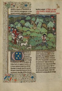 Szarvast üldöző vadászok, 1430-40 körül (tempera, aranyfesték, ezüstfesték és levélarany) alkotó: French School