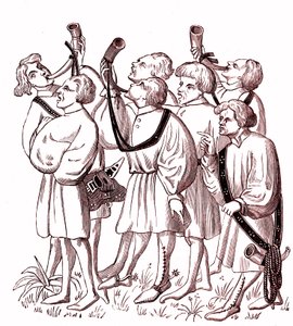 Kürtcsengők vadászata (15. század) – Gaston Phebus (1331-1391) kéziratának miniatúrájának Simile College-ja alkotó: French School