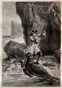 A mellkasába nyomtam az ásót: Woodes Rogerst (1679-1732) egy tengeri kutya (fóka) támadta meg a Csendes-óceán egyik Galápagos szigetén 1709-ben – az illusztráció a „18. századi nagy tengerészek” című könyvből vett. alkotó: French School