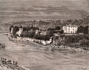 Ile Barbe a Saone közepén, Lyon 9. kerületében - „La France illustree: földrajz, történelem, statisztikai közigazgatás” metszet, V.-A. Maláta-barna. 1884 alkotó: French School