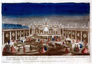 Világítás Louis Auguste francia delfin (XVI. Lajos) házasságának ünnepére Marie Antoinette főhercegnővel, a császár nővérével - metszet alkotó: French School