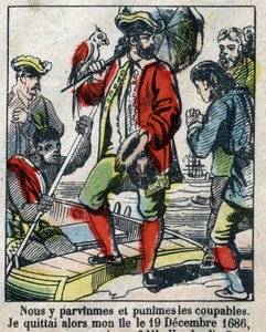 Illusztráció Daniel Defoe könyvéhez (De foe) „” Robinson Crusoe””. Epinális képalkotás a 19. század végéről. alkotó: French School