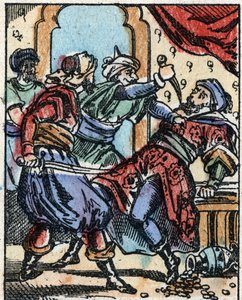 Illusztráció az Ezeregyéjszaka meséihez. Ali-Baba (Ali Baba).Fametszet az Imaging Pellerin - Epinal, sd. 19. század vége. alkotó: French School