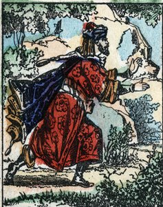Illusztráció az Ezeregyéjszaka meséihez. Ali Baba (Ali Baba). Imaging Pellerin fametszete - Epinal, sd. 19. század vége. alkotó: French School
