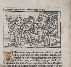 Illusztráció a Le Livre du Roy Modus et de la Reine Racioból, Henri Ferrieres, 1486 (fametszet és magasnyomás) alkotó: French School
