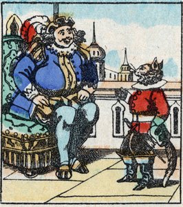 Illusztráció Charles Perrault „The Cat Botte” című meséjéről. Imaging Pellerin fametszete - Epinal, sd. 19. század vége. alkotó: French School
