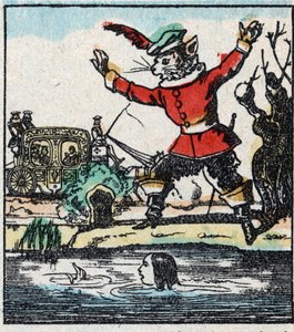 Illusztráció Charles Perrault „The Cat Botte” című meséjéről. Imaging Pellerin fametszete - Epinal, sd. 19. század vége. alkotó: French School