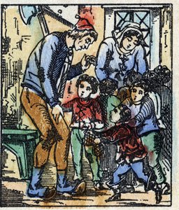 Illusztráció Charles Perrault "" Le petit poucet "" meséjéről. Imaging Pellerin fametszete - Epinal, sd. 19. század vége. alkotó: French School