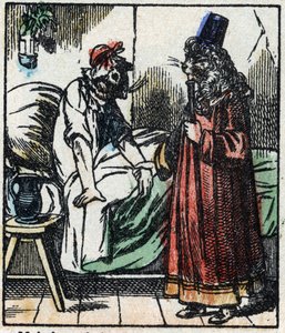 Illusztráció a „” Raminagrobis és az egerek” című meséhez. Fametszet az Imaging Pellerin - Epinal, sd. 19. század vége. alkotó: French School