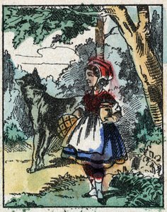 Illusztráció Charles Perrault „A Piroska” című meséjéhez. Fametszet az Imaging Pellerin-től - Epinal, sd. 19. század vége. alkotó: French School