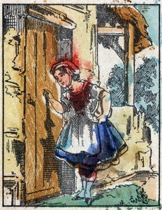 Illusztráció Charles Perrault „A Piroska” című meséjéhez. Fametszet az Imaging Pellerin-től - Epinal, sd. 19. század vége. alkotó: French School