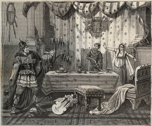 978-ban Lothaire (941-986), a frankok királya (Lothair) belépett II. Ottó, a Szent Birodalom (955-983) és felesége Theophano vagy Theophanu vagy Theophania Skleraina (655-991) aacheni palotájába, de a császári család el tudta foglalni. illusztráció i alkotó: French School