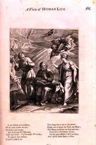 Az Attendance of Deathben illusztráció az „Emberi élet nézete” című verséből, Marin Le Roy de Gomberville (1600-74) „Az erkölcs tanai” című verséből, Daret metszetében (metszet) alkotó: French School