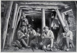 A bányában: a „gyújtó”, bányászok ebédje, 19. század vége alkotó: French School
