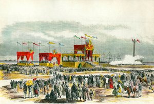 A Szuezi-csatorna felavatása Egyiptomban 1869-ben: Port Saidban énekel a „Te deum”. A csatornát a Vörös-tenger és a Földközi-tenger összekötésére hozták létre. alkotó: French School