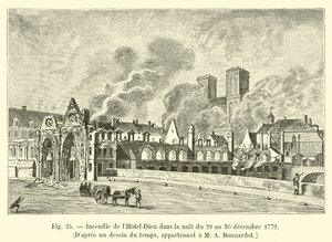 Tűz a Hôtel-Dieu-ban 1772. december 29-ről 30-ra virradó éjszaka, M A Bonnardot tulajdonában lévő időrajz alapján. alkotó: French School