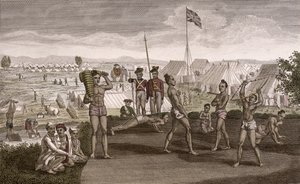 Indiai harcosok gyakorlatozó kilátással az angol rezidensek táborára, 1810 körül alkotó: French School