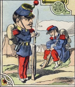 Gyalogsági vonal. Metszet "Comic Military Alphabet"-ben. Ötödik sorozat. Epinális képalkotás. Pellerin és Cie, Nyomtatók, Epinal, 19. század vége. 16 oldal. Mérete: 25x18,5 cm alkotó: French School