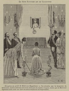 Egyiptom úrnőjének beavatása az egyiptomi rítusban (metszet) alkotó: French School