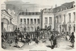 A párizsi Hôtel des Postes nagy udvarának belseje – Edmond Texier 1852-es metszete „Tableau-de-Paris”-ban alkotó: French School