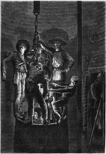 Szénbánya kút belső megjelenése: a szeméttároló felemelkedése. 1861. Metszet a „” Le Monde Illustré”” 238. számában, november 2. alkotó: French School