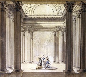Az erény templomának belseje, 1770 körül (toll és tinta akvarellel papíron) alkotó: French School