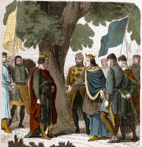 A felső-normandiai Gisors interjúja Philippe Auguste király és II. Henrik 2 Plantagenet angol király (1133-1189) között 1188-ban. alkotó: French School