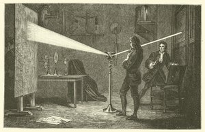 Isaac Newton lebontja a fényt (metszet) alkotó: French School