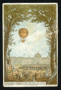 Jacques Charles és Marie-Noel Robert az első emelkedést hidrogénballonon, Párizs, 1783. december 1. alkotó: French School