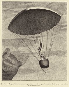 Jacques Garnerin végrehajtja az első ejtőernyős ereszkedést, 1000 méter magasból, 1797. október 22-én alkotó: French School