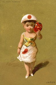 Japán lány, különböző országokból származó gyerekeket ábrázoló illusztrációk sorozatából, a párizsi Bon Marché Áruház promóciós kártyáiként, 1890 körül alkotó: French School