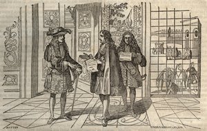 Jean Baptiste Colbert (Jean-Baptiste) (1619-1683) a versailles-i találkozón XIV. Lajos királlyal és Francois Louvois-val (1641-1691) - Leclerc nyomán készült metszet - alkotó: French School