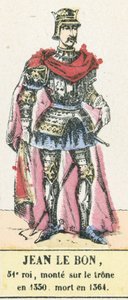 Jean le Bon 51. király, 1350-ben lépett trónra, 1364-ben halt meg (színes metszet) alkotó: French School