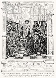 Jean le Feron (1504-70) bemutatja egyik művét II. Henrik királynak (1519-89) a Blason dArmoires-ból, Jean le Feron, illusztrációja a Tudomány és irodalom a középkorban és a reneszánsz írásból. alkotó: French School