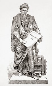 Johannes Gutenberg, az ókori és újkori egyetemes történelemből, megjelent Strasbourgban 1860 körül (metszet) alkotó: French School