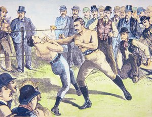 John L. Sullivan kontra Charlie Mitchell március 10-én alkotó: French School